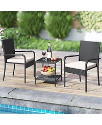 Sugift 3 Piece Patio Furniture Set with Cushions and Glass Table