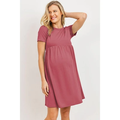 Hello Miz Maternity Crew Neck Empire Waist Mini T-Shirt Dress with Pockets