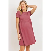Hello Miz Maternity Crew Neck Empire Waist Mini T-Shirt Dress with Pockets