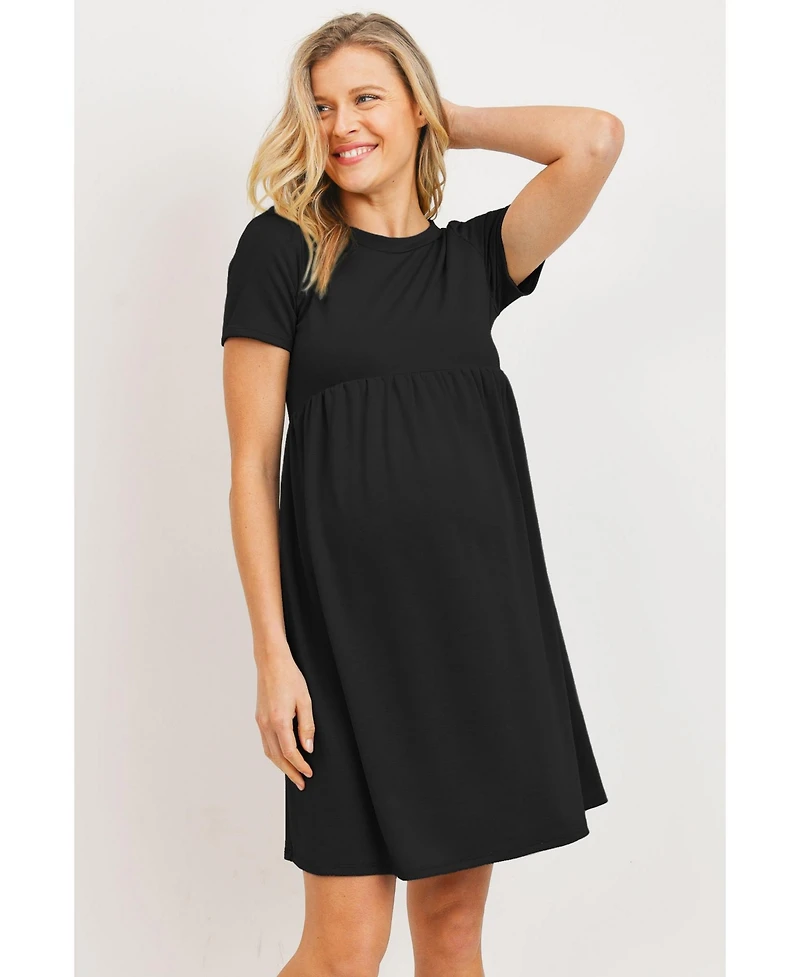 Hello Miz Maternity Crew Neck Empire Waist Mini T-Shirt Dress with Pockets
