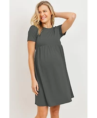 Hello Miz Maternity Crew Neck Empire Waist Mini T-Shirt Dress with Pockets