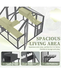 Zeus & Ruta Large Outdoor Cat Enclosure Wooden Shelter with Platforms Resting Box Bridge Waterproof Uv Proof Canopy