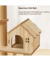 Zeus & Ruta Floor to Ceiling Cat Tree Adjustable Height Wood Tower with Scratching Post Condo Cave Bed Hammock