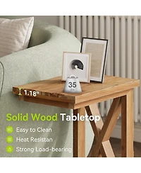 Tribesigns Solid Wood End Table Set of 2, 2-Tier C Shaped Side Table, Solid Wood Sofa Side Table, Simple Nightstand
