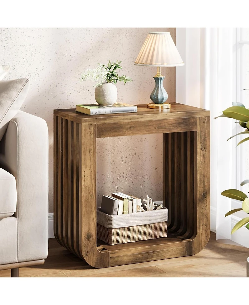Tribesigns Side Table, Farmhouse Narrow End Table with Slatted Open Frame, Wooden Rustic Accent Sofa Side Table