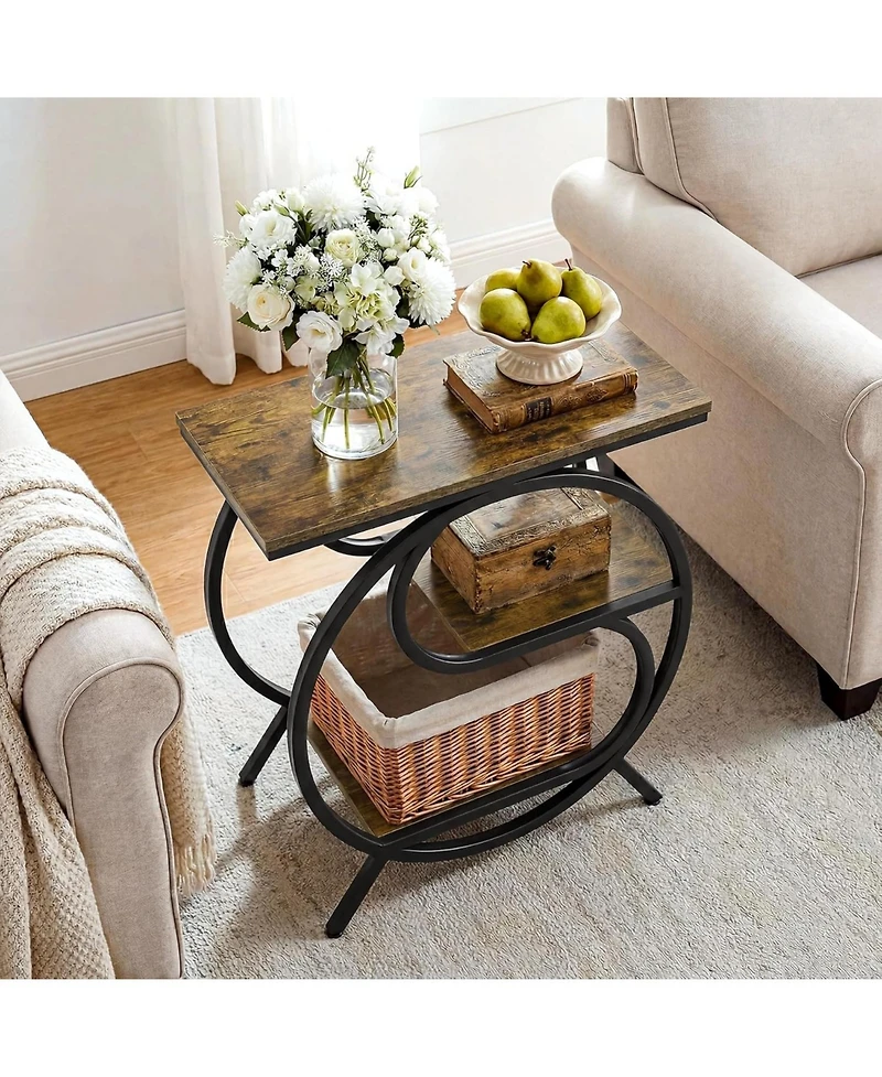 Tribesigns 3-Tier Industrial End Table Set of 2, Rustic Brown and Black Side Table for Living Room, Small Rectangle Nightstand