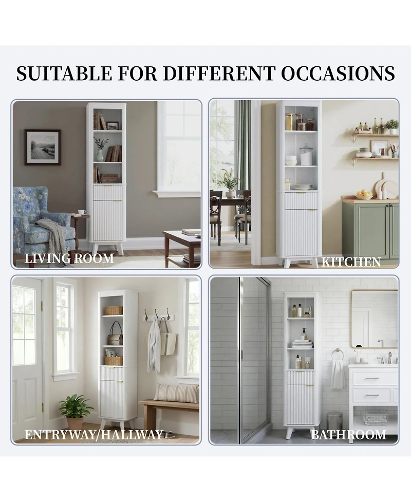 Busdays 68" Tall White Storage Cabinet with Drawer, Door and Adjustable Shelves