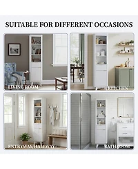 Busdays 68" Tall White Storage Cabinet with Drawer, Door and Adjustable Shelves