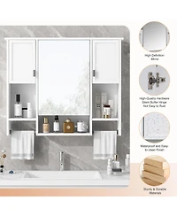 Busdays 35'' x 28'' Modern Wall Mounted Bathroom Storage Cabinet, Bathroom Wall Cabinet with Mirror, Medicine Cabinet with Towels Bar