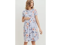 Hello Miz Maternity Floral Print Empire Waist Short Sleeve Knit Dress with Pockets