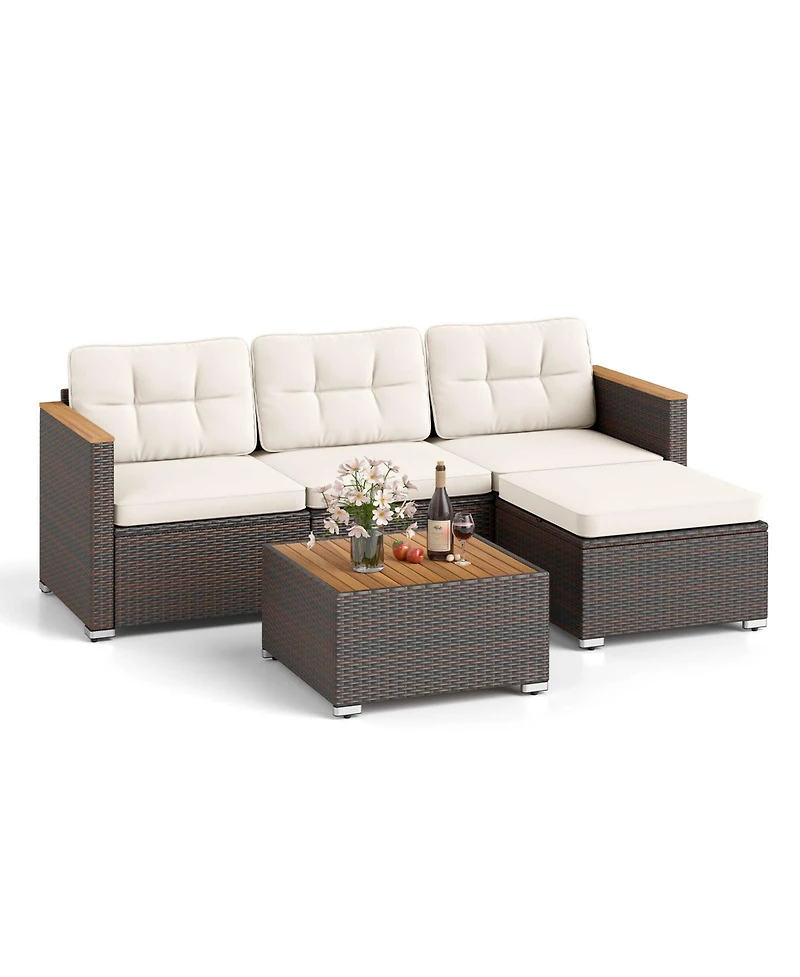 Sugift 5 Piece Wicker Conversation Set with Cushions and Coffee Table