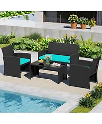 Sugift 4 Piece Patio Furniture Set with Glass Table and Cushions