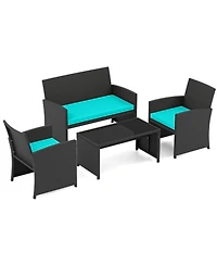 Sugift 4 Piece Patio Furniture Set with Glass Table and Cushions