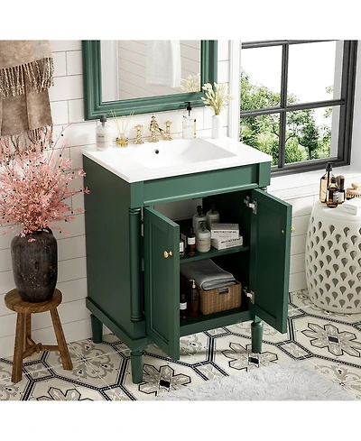 Busdays 24 Inch Modern Bathroom Vanity with Sink 2 Tier Storage Cabinet Single Vanity Large Shelves