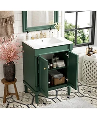 Busdays 24 Inch Modern Bathroom Vanity with Sink 2 Tier Storage Cabinet Single Vanity Large Shelves