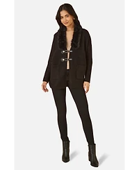 Yumi Women's Detachable Fur Collar Trim Cardigan