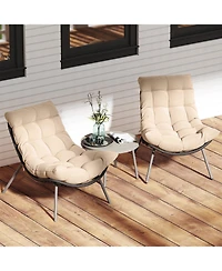 Sugift 3 Piece Wicker Conversation Set with Cushioned Papasan Chairs