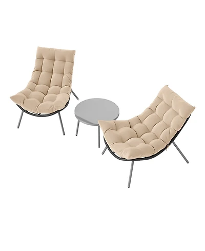 Sugift 3 Piece Wicker Conversation Set with Cushioned Papasan Chairs