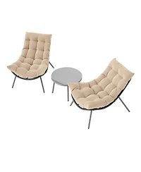 Sugift 3 Piece Wicker Conversation Set with Cushioned Papasan Chairs