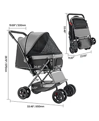 Zeus & Ruta Foldable Cat Stroller 4 Wheel Travel with Reversible Handle 44lb Max