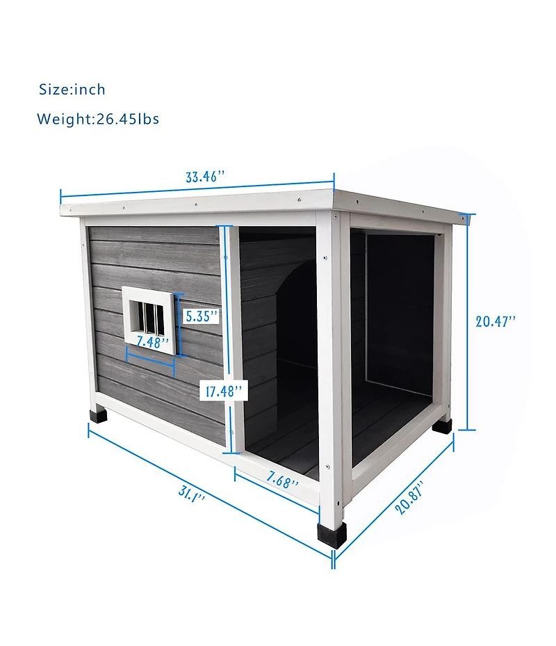 Zeus & Ruta Outdoor Cat House with Wp Roof Vent Windows Metal Support Gray Spacious Stylish Pet Shelter