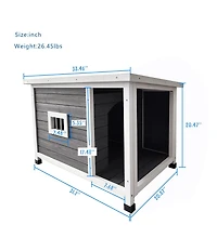 Zeus & Ruta Outdoor Cat House with Wp Roof Vent Windows Metal Support Gray Spacious Stylish Pet Shelter