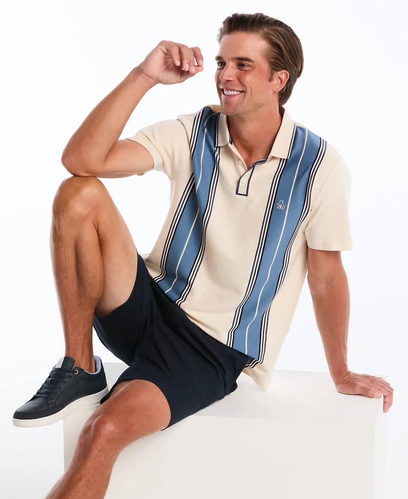 Original Penguin Men's Cotton Jacquard Vertical Stripe Short-Sleeve Polo Shirt