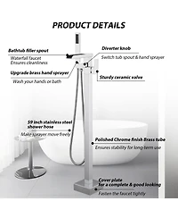 Busdays Bathroom Freestanding Waterfall Tub filler Matte Floor Mount Faucet with Hand Shower