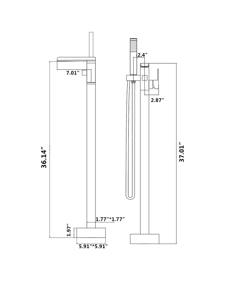 Busdays Bathroom Freestanding Waterfall Tub filler Brushed Nickel Floor Mount Faucet with Hand Shower