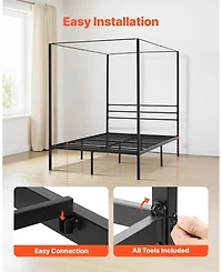 Sugift Full Size Canopy Bed Frame, Metal, Heavy Duty Steel Slats, Easy Assembly
