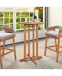 sumyeg 39-Inch Outdoor Acacia Wood Bar Table with Slatted Tabletop