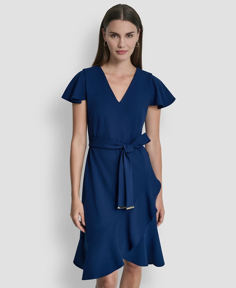 Dkny Women's Flutter Short-Sleeve V-Neck Faux-Wrap Dress