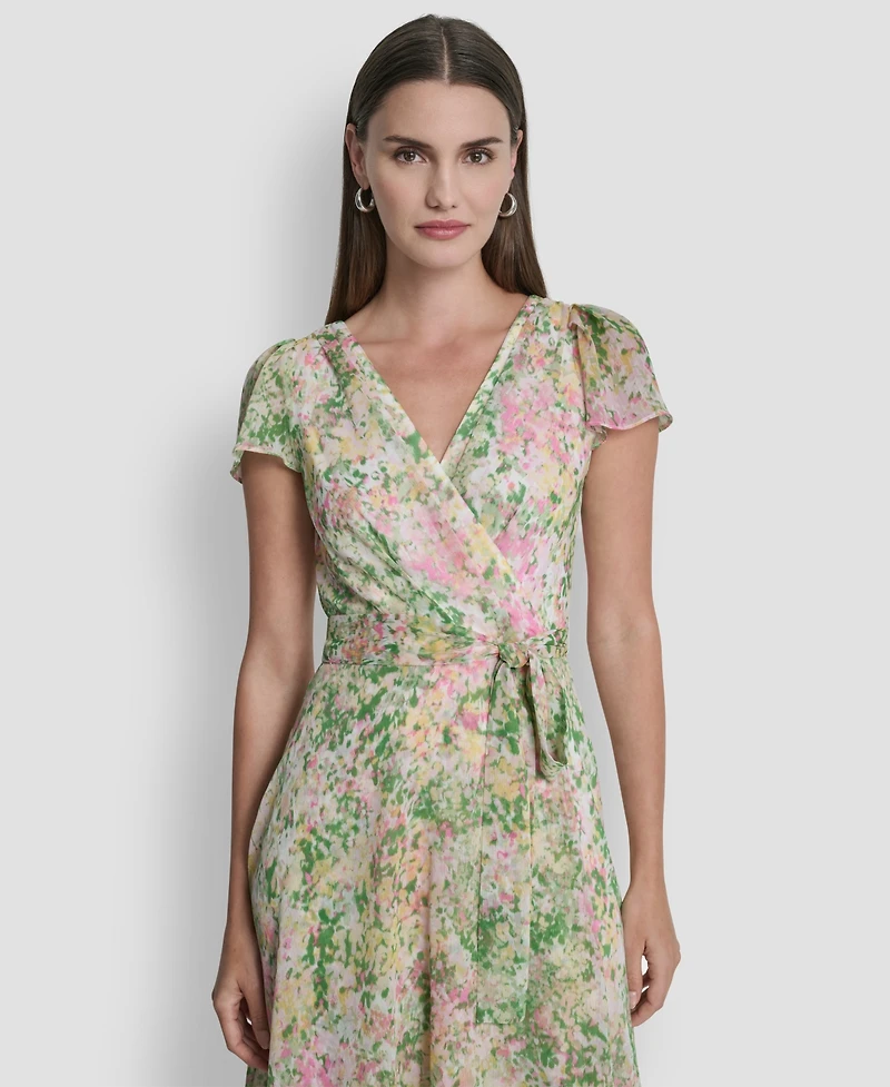 Dkny Women's Flutter Short-Sleeve High-Low V-Neck Midi Dress