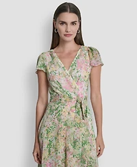 Dkny Women's Flutter Short-Sleeve High-Low V-Neck Midi Dress