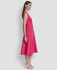 Dkny Women's Sleeveless Jewel Neck Fit and Flare Scuba Crepe Midi Dress