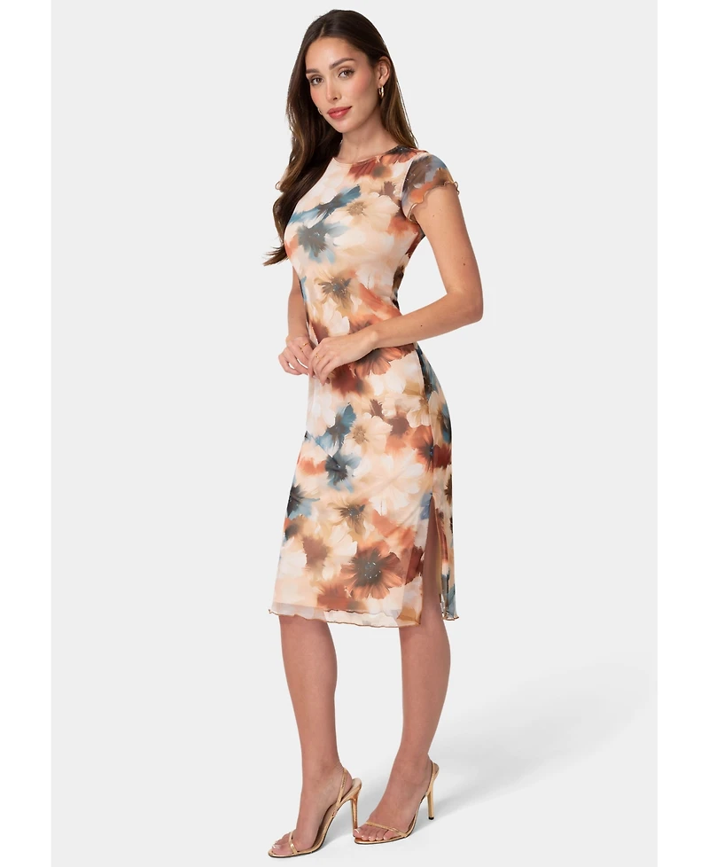 Bebe Women's Printed Powermesh Maxi T-Shirt Dress