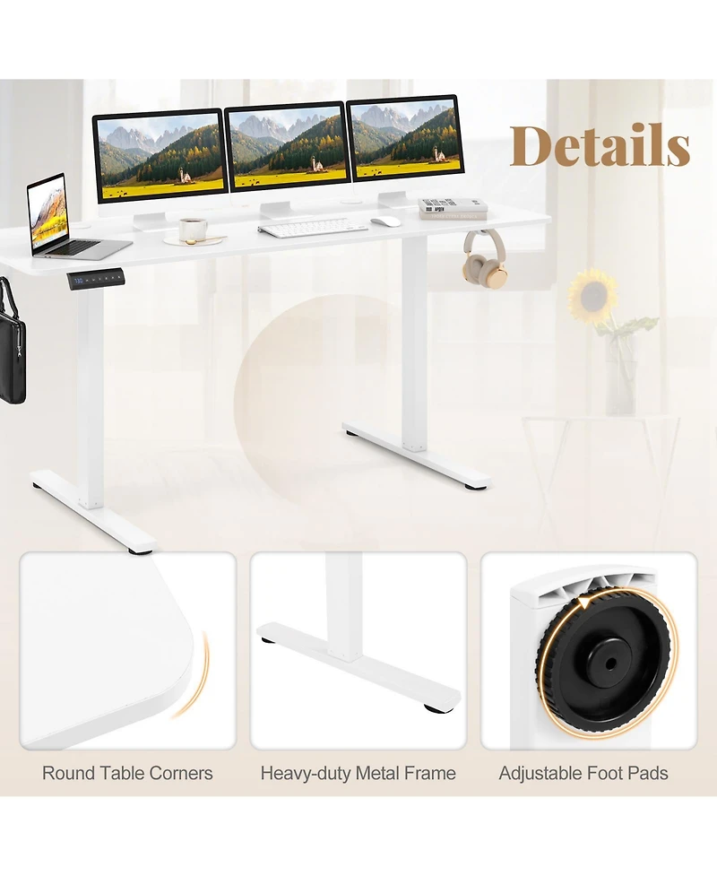 Slickblue Standing Desk with 3 Memory Heights, 2 Hanging Hooks and Cable Management Holes