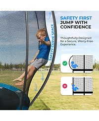 SereneLIfe Kids 14ft Pumpkin Recreational Trampoline with Safety Net and Basketball System