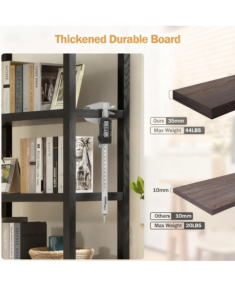 Yigii 5-Tier Rattan Boho Bookcase with Doors for Home Storage