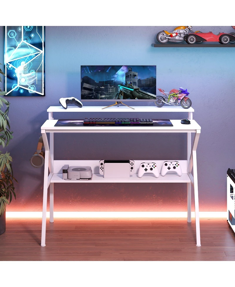 Slickblue Computer Desk with Monitor Stand and Storage Shelf, Space Saving for Work Study