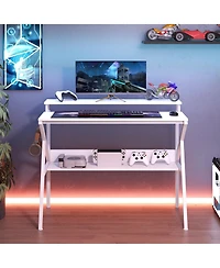 Slickblue Computer Desk with Monitor Stand and Storage Shelf, Space Saving for Work Study