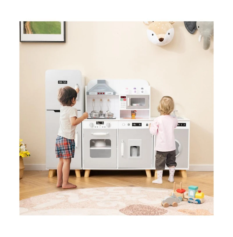 Hongge Kids Kitchen Playset 3 in 1 with Refrigerator and Washing Machine