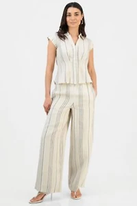 I.N.C. International Concepts Petite Short Sleeve Collared Button Up Blouse Wide Leg Pull On Pants Exclusively At Macys