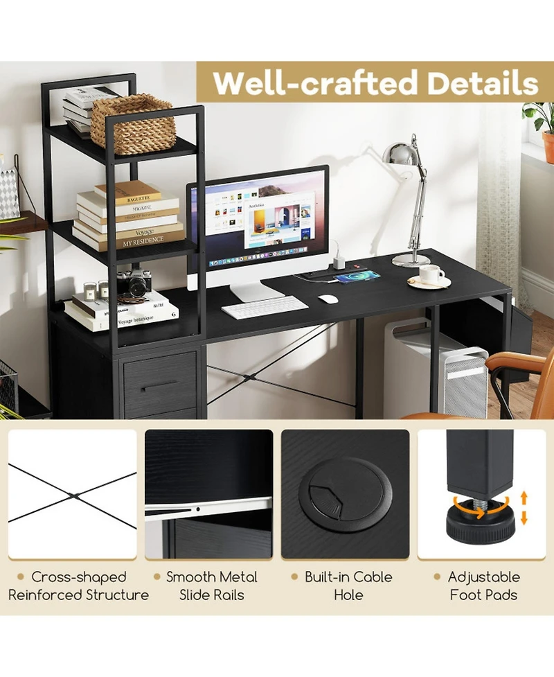 Gouun 57 in Computer Desk with Rgb Led Lights, Power Outlets and Multi-Storage