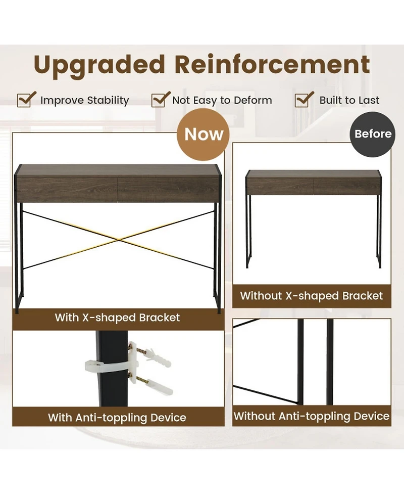 Gouun 44 in Home Office Computer Desk with 2 Drawers and Metal Frame