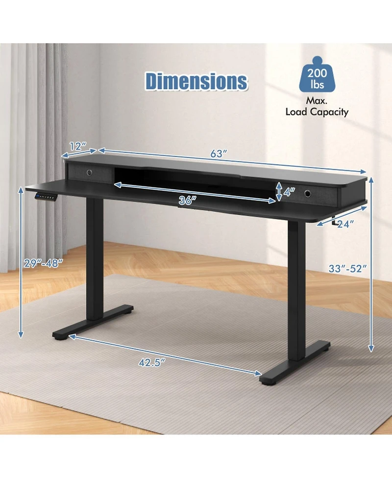 Gouun in Electric Standing Desk with 2 Fabric Drawers and Monitor Stand