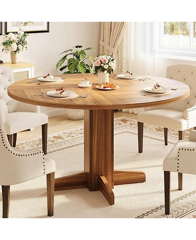 gaomon 47'' Round Dining Table for 4–6, Wood Kitchen Table with Sturdy Pedestal Base, Farmhouse Walnut Circle Table for Living Room & Apartment