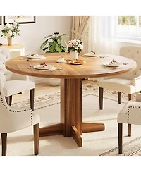 gaomon 47'' Round Dining Table for 4–6, Wood Kitchen Table with Sturdy Pedestal Base, Farmhouse Walnut Circle Table for Living Room & Apartment