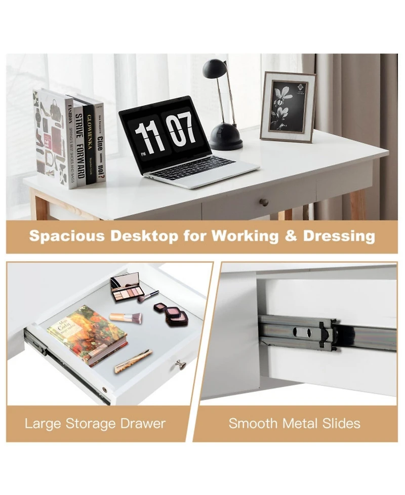 Gouun 42 in Writing Desk with Storage Drawer and Rubberwood Legs