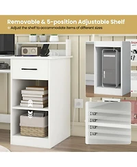 Gouun White Home Office Desk with Charging Station, Keyboard Tray and Adjustable Shelf